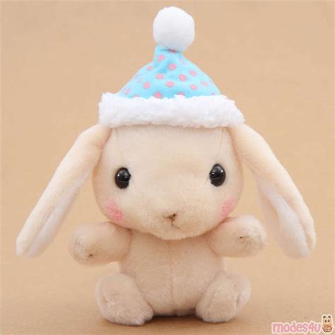 Beige Bunny Rabbit With Blue Cap Poteusa Loppy Plush Toy From Japan