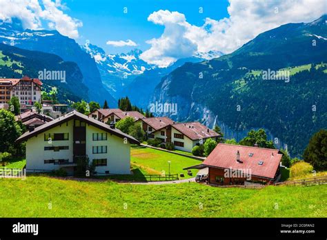 Traditional Local Houses In Wengen Village In The Interlaken District