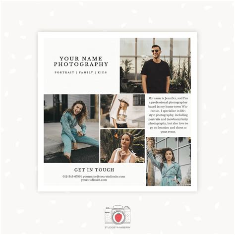 Square Photography Flyer Template For Canva And Photoshop Strawberry Kit