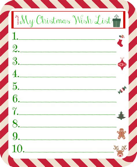 Printable Christmas List Template Free