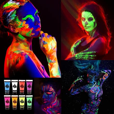 8 Tubes 10ml 0 34oz Uv Neon Face And Body Paint 8 Colors Neon Fluorescent Uv Blacklight Glow Safe