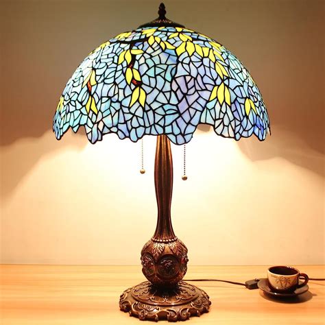 Bieye L10352 Tiffany Style Stained Glass 18 Inch Wisteria Table Lamp With Zinc Base 24 Inch
