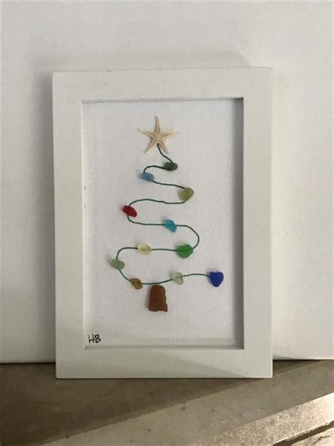 Whimsical Sea Glass Christmas Tree Holiday Picture Sea Glass Crafts Sea Glass Art Diy