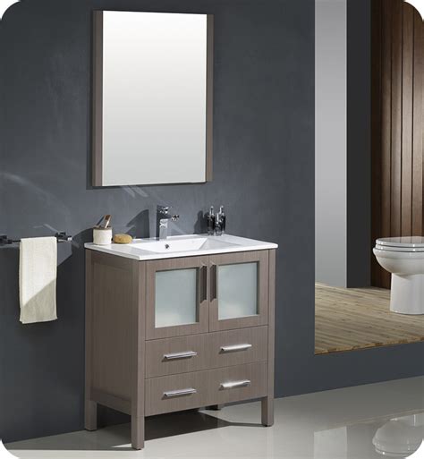 Grey oak bathroom vanities are a popular contemporary choice for outfitting your space. 30" Gray Oak Modern Bathroom Vanity with Faucet and Linen ...