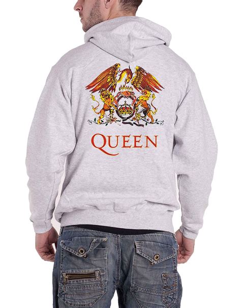 Queen Hoodie Classic Crest Band Logo New Official Mens Ash Grey Zipped