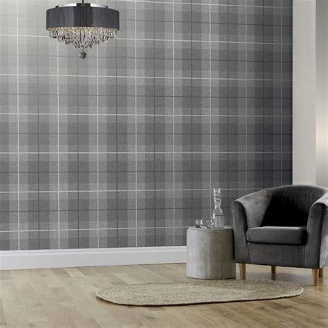 Country Tartan By Arthouse Charcoal Wallpaper Wallpaper Direct