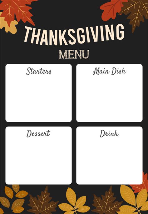 Blank Printable Thanksgiving Menu Template Printable Templates