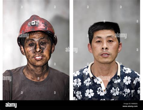 This Composite Picture Shows A Chinese Coal Miner Before And After