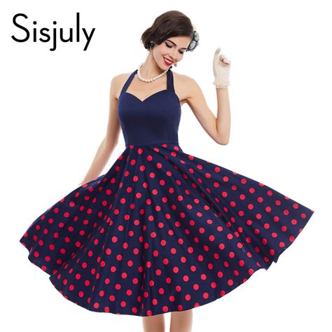 Sisjuly Women Rockabilly Vintage Dress Summer Pin Up Polka Dots 1950s