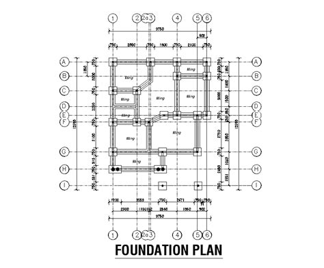 Foundation Layout Of 9x12m Residential Plan Is Given In This Autocad