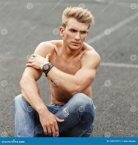Fashionable Handsome American Model Man With A Naked Torso Stock Image