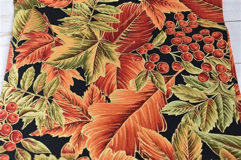 Cotton Quilting Fabric Fall Leaves Berries Autumn Design Etsy