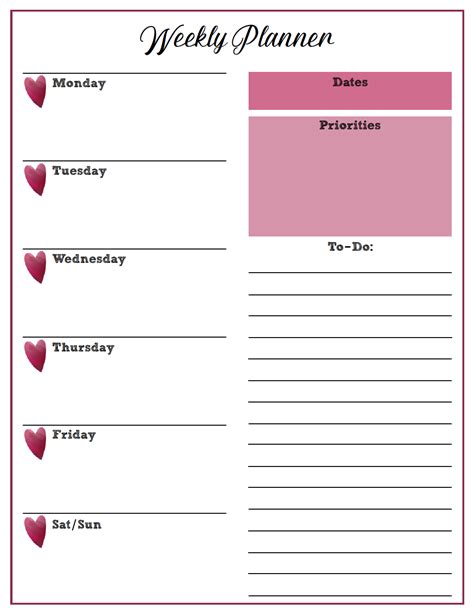 Free Printable Weekly Planners Monday Start