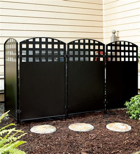 Black Powder Coated Steel Four Panel Privacy Screen Plowhearth