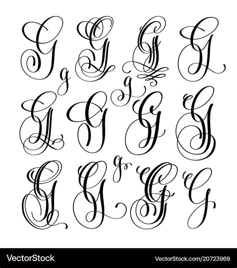 Calligraphy Lettering Script Font G Set Hand Vector Image