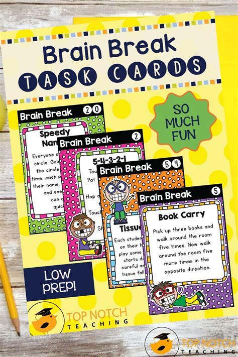 Printable Brain Break Cards Classroom Teaching 5th Grade Teaching