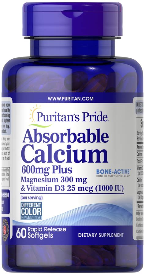 Absorbable Calcium 600 Mg With Magnesium And Vitamin D Puritans Pride