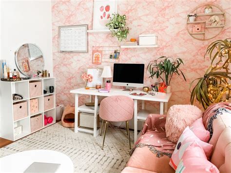Pink And Gold Home Office Tour The Tiny Herbivore Pink Home Offices