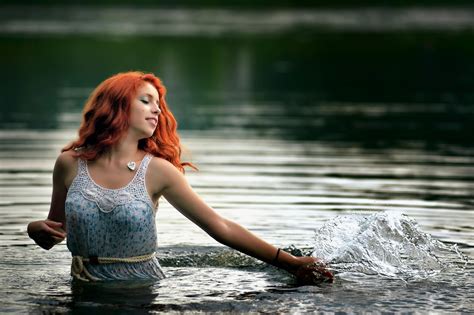 Wallpaper Sunlight Women Redhead Model Sea Water Dress Person Romance Girl Beauty