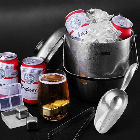 Stainless Steel Doule Wall Insulated Ice Bucket Set With Lid Tongs