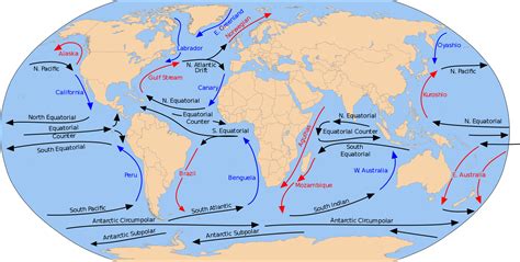 Карта течений мирового океана с названиями на русском