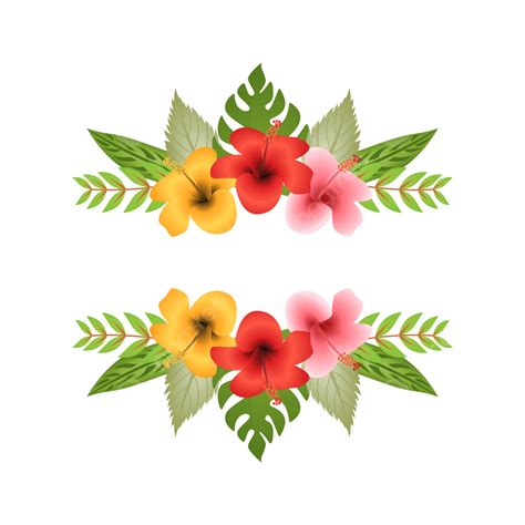 Bouquet Of Hibiscus And Vector Leaves Png Free Png Vector Psd And