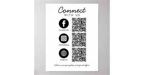 Connect With Us Social Media 3 Qr Code Website Poster Zazzle