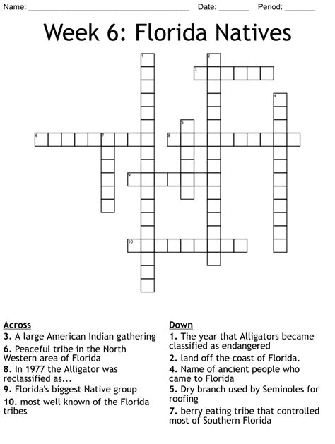 Week 6 Florida Natives Crossword Wordmint