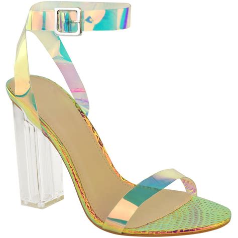 Fashion Thirsty Womens High Heels Sandals Hologram Perspex Clear Block