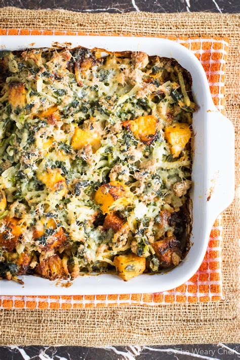 Combine your turkey, mashed potatoes, cranberry sauce, etc. Fall Potluck Casserole with Turkey and Squash - The Weary Chef