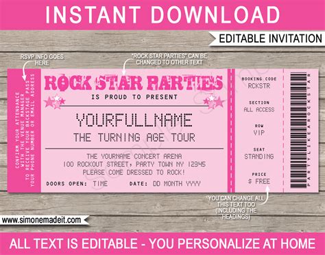 Gsc is not responsible if members are unable to claim their birthday voucher during their birthday month & no compensation will be given. Rockstar Birthday Party Ticket Invitations Template | Pink