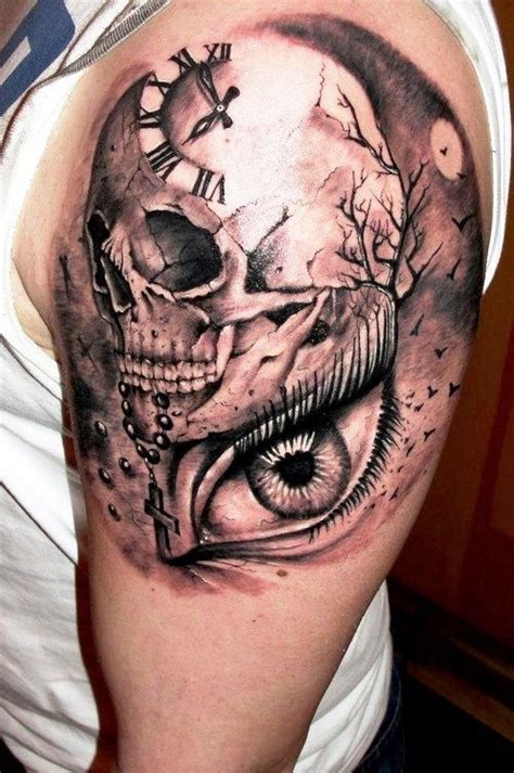 Clock Skull Designs Of Upper Arm Tattoos Body Canvas