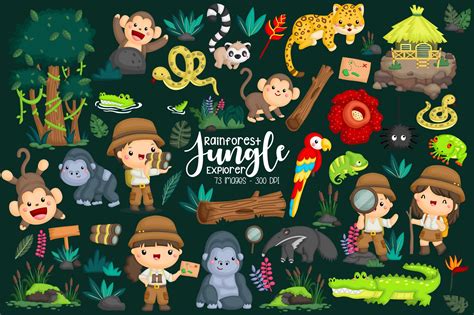 Rainforest Jungle Explorer Clipart Illustration Par Inkley Studio