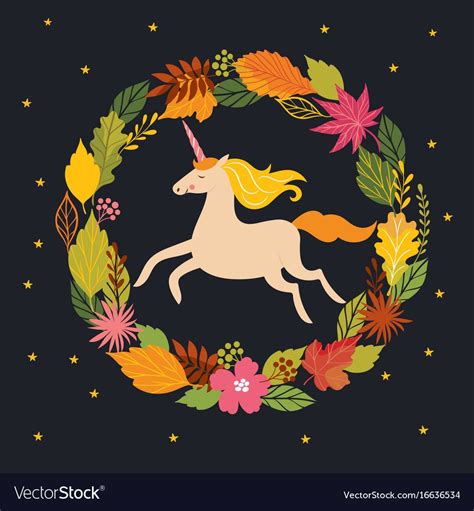 Hello Fall Autumn Unicorn On Black Background Vector Image Unicorn