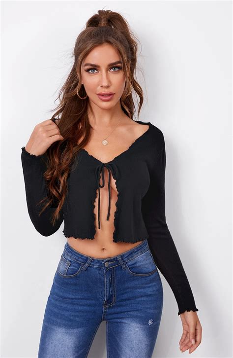 Front Trim Knot Front Crop Cardigan Stylobabe