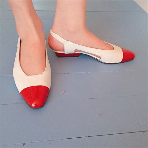 Vintage Red And White Slingback Flats Womens Size 65 B Vintage