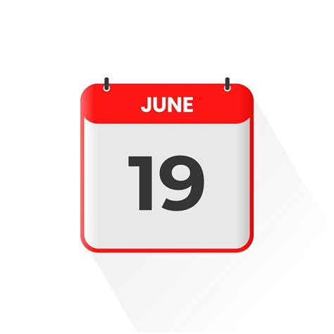 19th June Calendar Icon June 19 Calendar Date Month Icon Vector