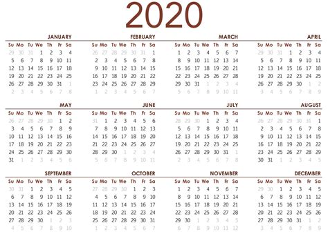 Year At A Glance Calendar 2020 Free Editable Calendar Template