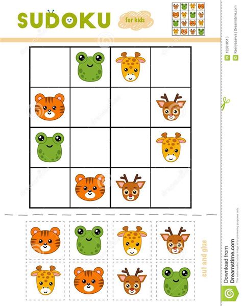 Le sudoku visuel pour enfant. Sudoku Pour Des Enfants, Jeu D'éducation Animaux De Dessin ...