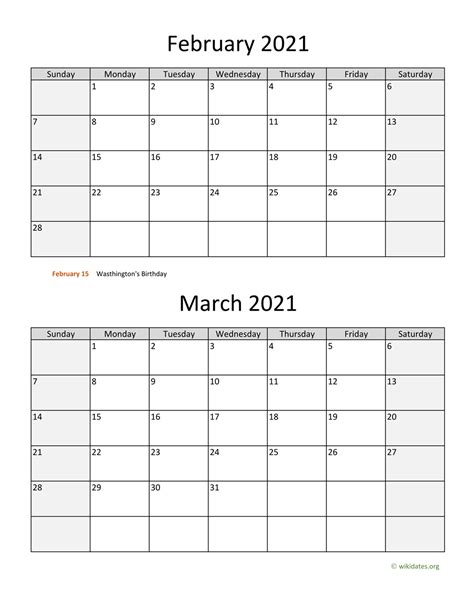 February And March 2021 Calendar