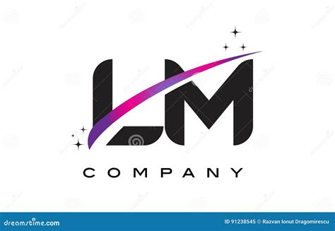 Lm L M Black Letter Logo Design With Purple Magenta Swoosh Stock Vector