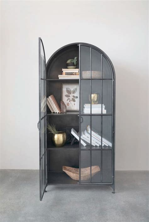 Black Arched Bookcase In 2022 Glass Cabinet Doors Metal Bookcase
