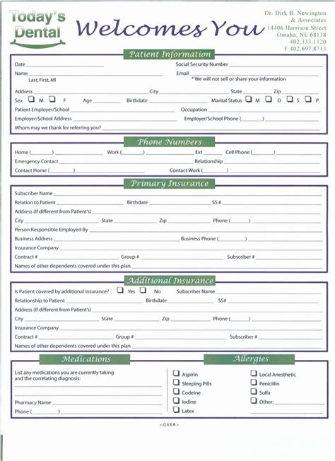 dental patient registration form template lovely   dental
