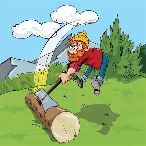 Cartoon Lumberjack Chopping A Huge Log Stock Vector Illustration Of Lumberjack Angle 21218578
