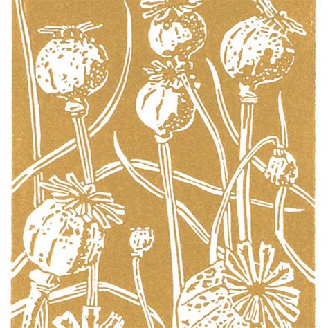 Poppy Seedhead Caramel Original Linocut Print Folksy