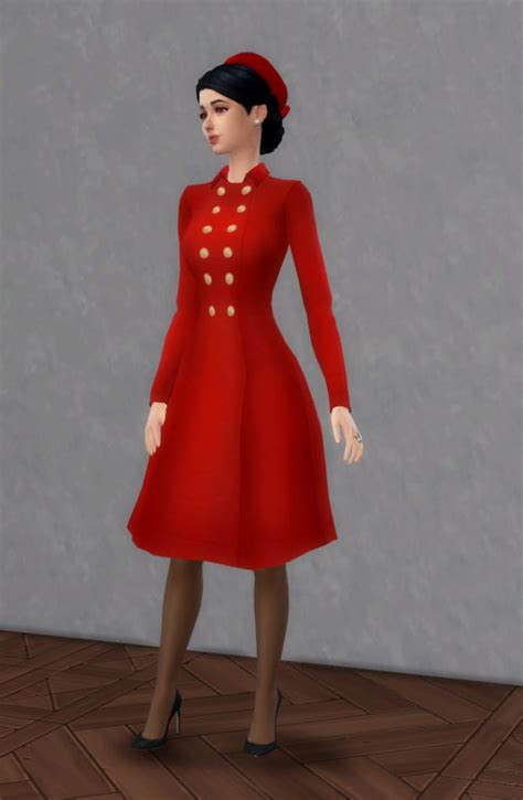 Red Coat And Square Pillbox Hat Sims 4 Dresses Red Coat Dress Coat