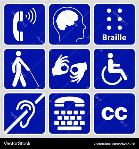 Disability Symbols And Signs Collection Royalty Free Vector
