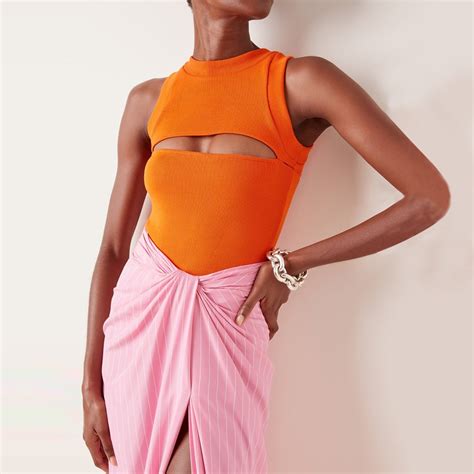 Ailigou Orange Sexy Hollow Tights 2021 Summer New Fashion O Neck Tights Ladies Workout Clothes