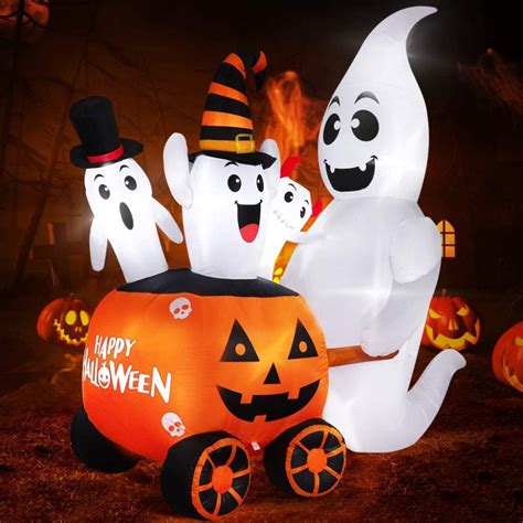 Ghost Pushing Pumpkin Cart With Happy Halloween Design In 2022