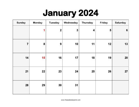 January 2024 Calendar Printable Pdf Blank Templates